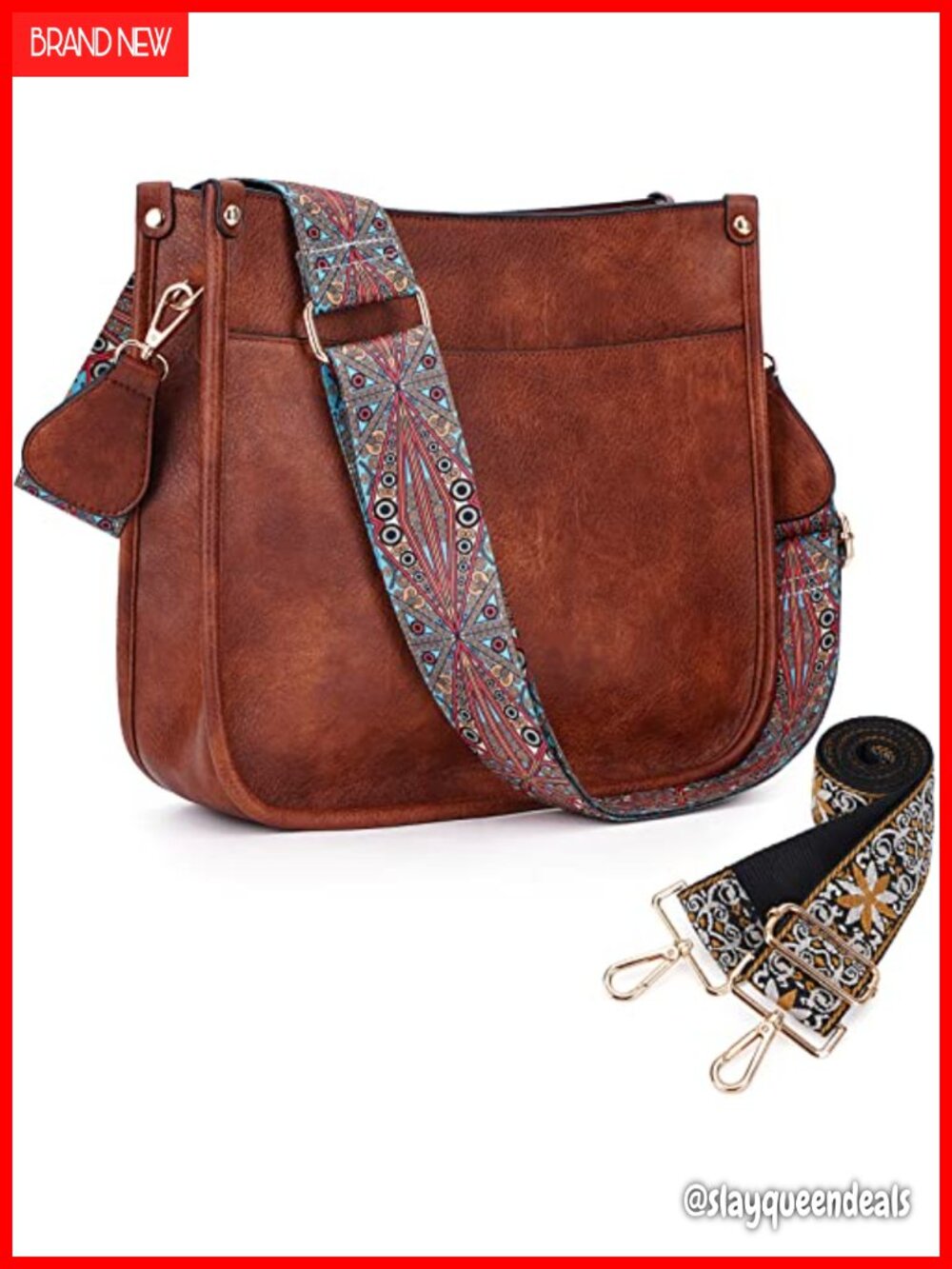 Vegan Leather Hobo Crossbody Bag with Adjustable Guitar Strap